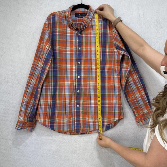 Ralph Lauren Shirt Mens Large Orange Blue Plaid Slim Fit Button Down Long Sleeve - Picture 4 of 9